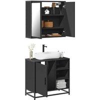 2 Piece Bathroom Furniture Set Black Engineered Wood