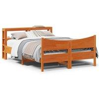 Berkfield Home Bed Frame with Headboard Wax Brown 120x200 cm Solid Wood Pine | Size: Small Double