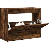 Berkfield Home Shoe Cabinet Smoked Oak 80x34x63 cm Engineered Wood in Brown | Size: 80 x 34 x 63 cm