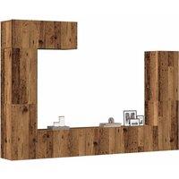 5 Piece TV Cabinet Set Wall-mounted Old Wood Engineered Wood
