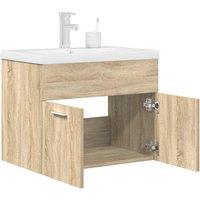 Berkfield Home Bathroom Sink Cabinet with Built-in Basin & Faucet Sonoma Oak in Brown