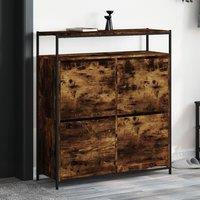 Berkfield Home Shoe Cabinet with 4 Flip-Drawers Smoked Oak 100x34x112 cm in Brown | Size: 100 x 34 x 112 cm