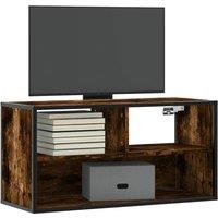 Berkfield Home TV Cabinet Smoked Oak 80x31x39.5 cm Engineered Wood & Metal in Brown