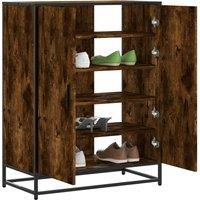 Berkfield Home Shoe Cabinet Smoked Oak 75x38x97.5 cm Engineered Wood & Metal in Brown