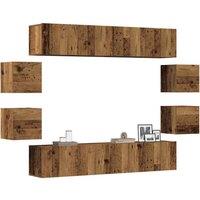 Berkfield Home Wall Mounted TV cabinets 8 pcs Old Wood Engineered Wood in Brown