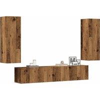 Berkfield Home Wall Mounted TV cabinets 4 pcs Old Wood Engineered Wood in Brown