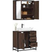 2 Piece Bathroom Furniture Set Brown Oak Engineered Wood