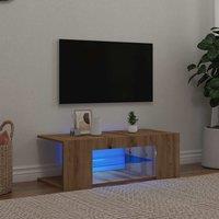 Berkfield Home TV Cabinet with LED Lights Artisan Oak 90x39x30 cm Engineered Wood in Brown | Size: 90 x 39 x 30 cm