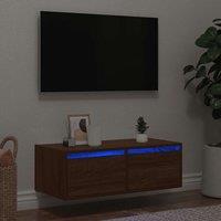 Berkfield Home TV Cabinet with LED Lights Brown Oak 75x35.5x25 cm