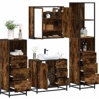 4Piece Bathroom Furniture SetSmoked Oak Engineered Wood