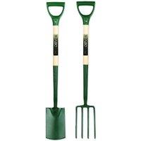 Pegdev Ergonomic Steel Border Spade & Fork Ash Ergo YD Handles 28 & 30 Length Precision in Dark Green