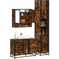 3 Piece Bathroom Furniture Set Smoked Oak Engineered Wood