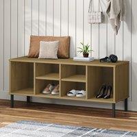 Berkfield Home Shoe Rack with Metal Legs Brown 106x35x45 cm Solid Wood OSLO | Size: 106 x 35 x 45 cm