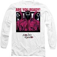 Squid Game Men's GUARDS ARE YOU READY COMIC Long Sleeve T-Shirt, White | Size: Medium