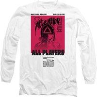 Squid Game Men's ATTENTION GUARD Long Sleeve T-Shirt, White | Size: Small