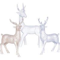 mysmartbuy Set of 3 Glitter Reindeer Ornaments - White, Silver & Gold Sparkly Shimmering Festive Christmas Xmas Figurine Home Decorations