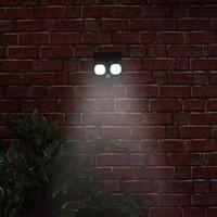 mysmartbuy Solar Powered Twin LED PIR Motion Sensor Security Lamp - 300 Lumen Wall or Floor Mounted Outdoor Light with 7m Detection Range in Black