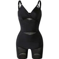 MODISHION Women's Tummy Control Boyshorts Sculpting Shapewear Mesh Bodysuit in Black | Size: XL