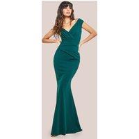 Goddiva Women's Bardot Pleated Maxi Dress in Green | Size: 16