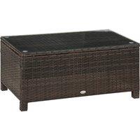 OUTSUNNY Garden Rattan Side Table, Wicker Coffee Desk, Glass Top in Brown