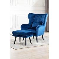 More4Homes Winslow Wing Back Fabric Occasional Button Back Armchair w Footstool in Navy