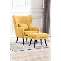 More4Homes Winslow Wing Back Fabric Occasional Button Back Armchair w Footstool in Mustard