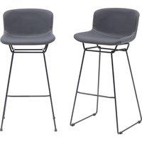 Moderna MMT Bar Stools Set of 2, Grey PU Leather, Sleigh Legs & Retro Style for Breakfast Bar, Kitchen, Seat Height 76.5cm 47.5x50.5x99.5 cm (Grey)
