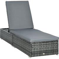 OUTSUNNY PE Rattan Sun Lounger, Five-level Adjustable Recliner Bed Chair with Soft Padded Cushion for Patio, Garden in Dark Grey