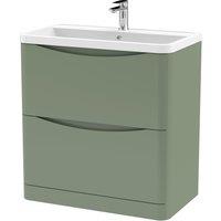 Balterley Floor Standing 2 Drawer Bathroom Vanity Unit & Basin, Green, 755mm in Green