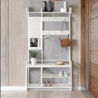 Rafaelo Mobilia Industrial Hall Tree Coat Rack Stand With Shoe Storage Shelves & Rail in White