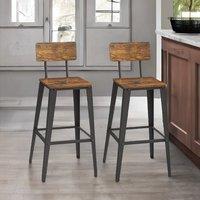 Rafaelo Mobilia Set of 2 Industrial Bar Stools with Backrest in Brown