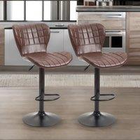 Rafaelo Mobilia Adjustable Height Retro Brown Faux Leather Bar Stools Set Of 2