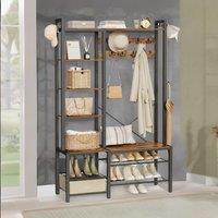 Rafaelo Mobilia Hall Tree Coat Rack With Shoe Storage in Brown