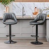 Rafaelo Mobilia 2PC Height Adjustable 360 PU Leather Swivel Barstools Set Grey in Black