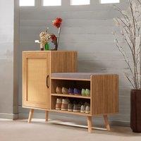 Rafaelo Mobilia Wooden Shoe Storage Bench With Cushioned Seat & Cabinets in Brown