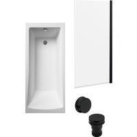 Balterley Square 1700x700 Bath Set - Leg Set, Black Screen & Black Waste in White