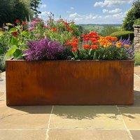 Woven Wood 100cm Corten Steel Trough Planter in Light Brown