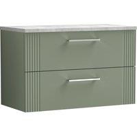 Balterley 2 Drawer Wall Hung Vanity Unit Grey Laminate Worktop, Green 800mm