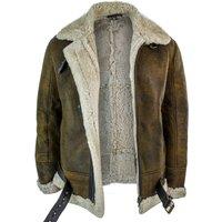 TruClothing Men's Vintage Sherling Sheepskin Pilot Jacket With Cream Fur in Brown | Size: Small
