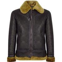 TruClothing Men's Vintage Sheepskin Pilot Jacket Cream Fur in Brown | Size: Medium
