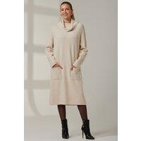 Jolie Moi Women's Knitted Turtleneck Longline Jumper in Beige | Size: S/M