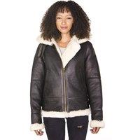 Infinity Leather Women's Hooded Sheepskin Flying Leather Jacket-Orford in Light Brown | Size: 10