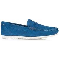 Silver Street London Men's Stanhope Suede Leather Casual Penny Loafers in Bright Blue | Size: 7