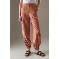 Peach Satin Utility Eyelet Detail Cuffed Trousers