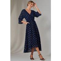 Jolie Moi Women's Plain Gold Spot Chiffon Dress in Navy | Size: 14