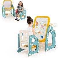Costway Art Easel with Chair Activity Table & Chair Set with 3 Level Adjustable Whiteboard in Navy