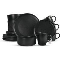 Royalford 16 Pieces Stoneware Dinner Sets Dishwasher Microwave Safe in Black