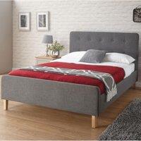 Home Source Ashbourne Bed Padded Headboard Fabric Upholstery Sturdy Wooden Frame in Grey | Size: Small Double