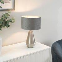 ValueLights Jax Brushed Chrome Dimmable Touch Table Lamp with Velvet Drum Shade & LED Bulb in Grey