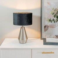 ValueLights Jax Brushed Chrome Dimmable Touch Table Lamp with Velvet Drum Shade & LED Bulb in Black